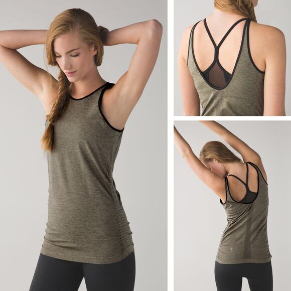 LULULEMON In The Flow Tank Size 8 Heathered Fatigue Green - Picture 1 of 9